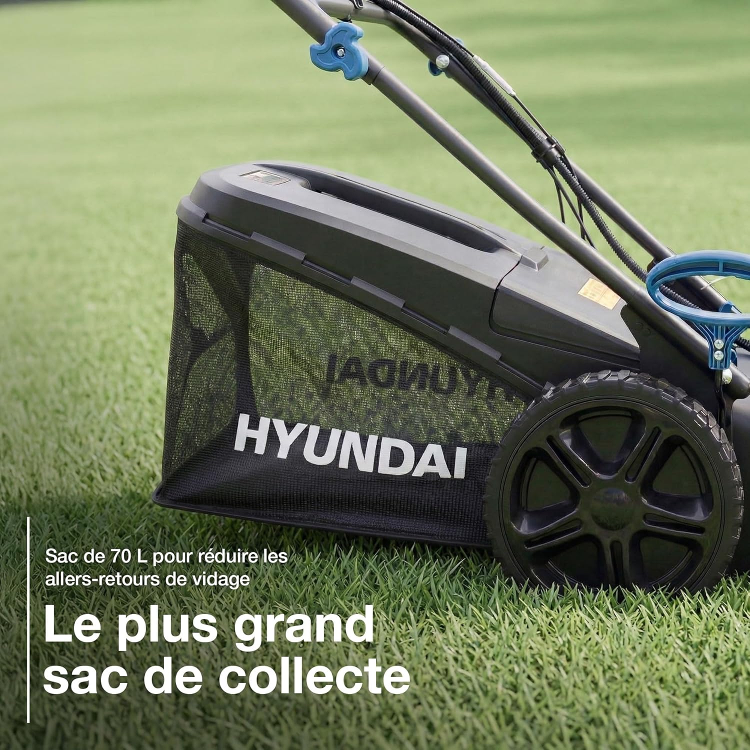 Hyundai - tondeuse autotractée 56cm, démarrage électrique, 196cc, 8 hauteurs de coupe, bac 70L