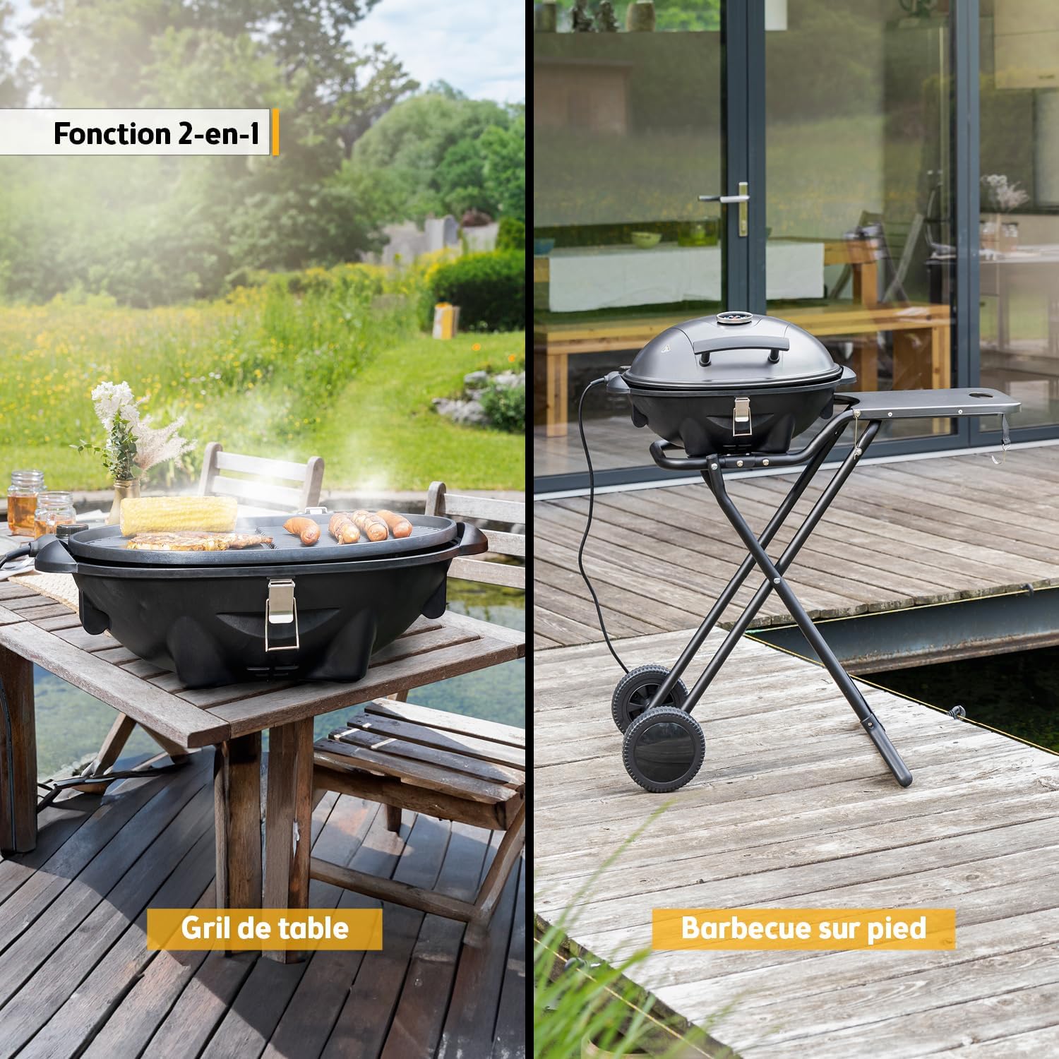 TZS First Austria - Barbecue 2-en-1 pliable 2400W, couvercle, chariot, thermomètre - TZSFA5350-6