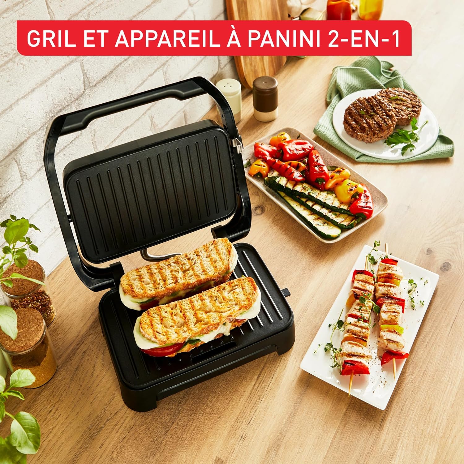 Tefal - Inicio Compact - gril et panini - plaques antiadhésives, nettoyage facile - GC270D10