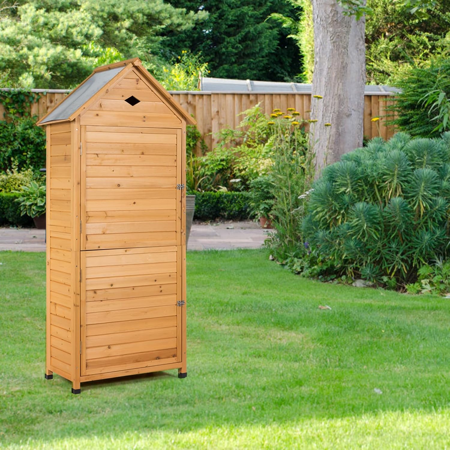 KOMFOTTEU - Abri de jardin avec étagères et placard, 80x45x177cm, portes verrouillables