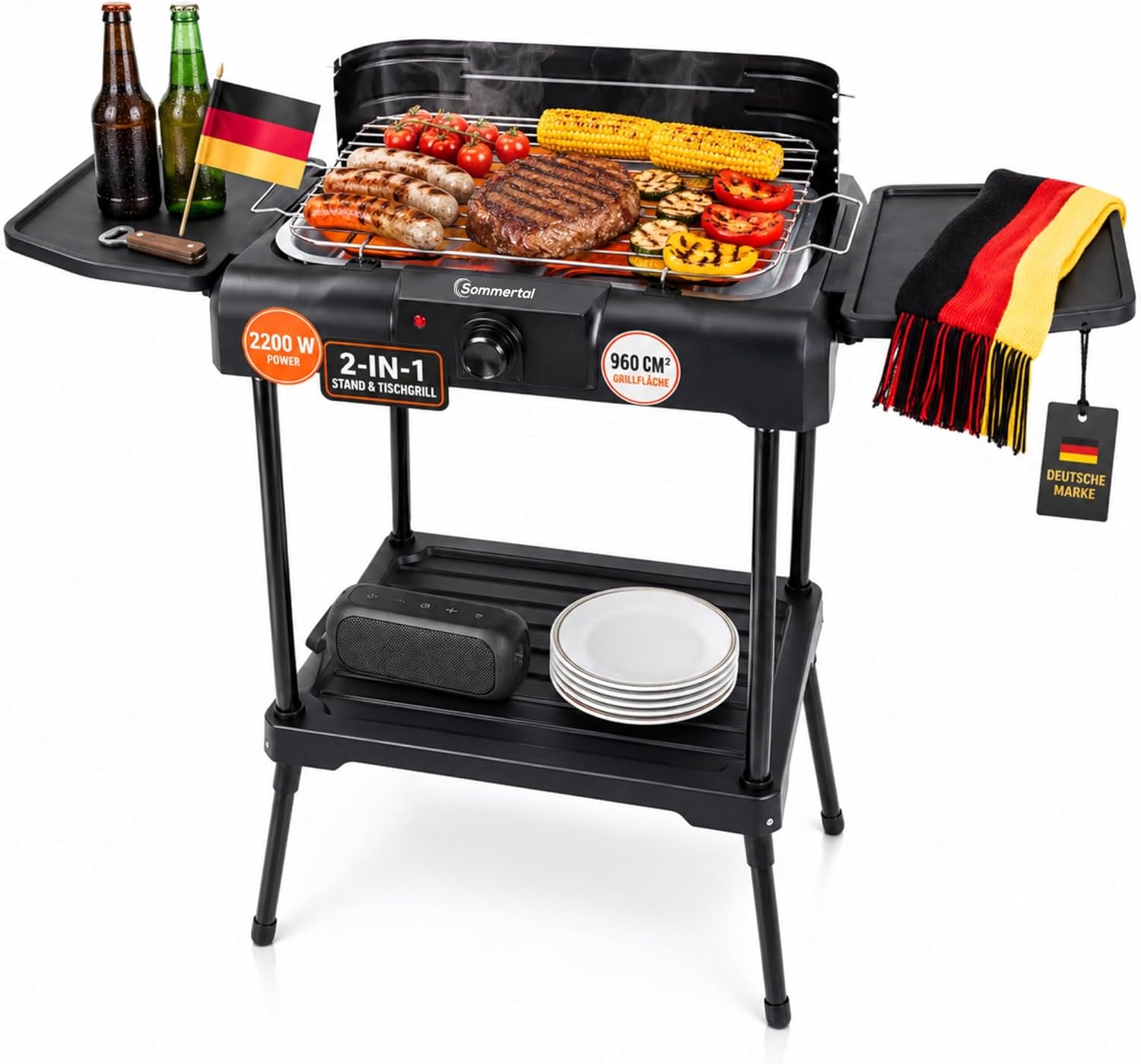 Sommertal - BBQ231 - barbecue électrique 2 en 1, thermostat, stockage, chauffage - BBQ231