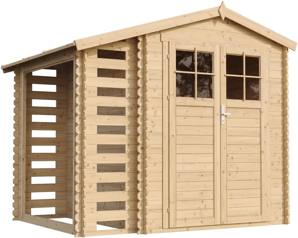 TIMBELA - M386F - 206x272x218 cm - Abri bois, porte verrouillable, range bûches, I206xL272xH218