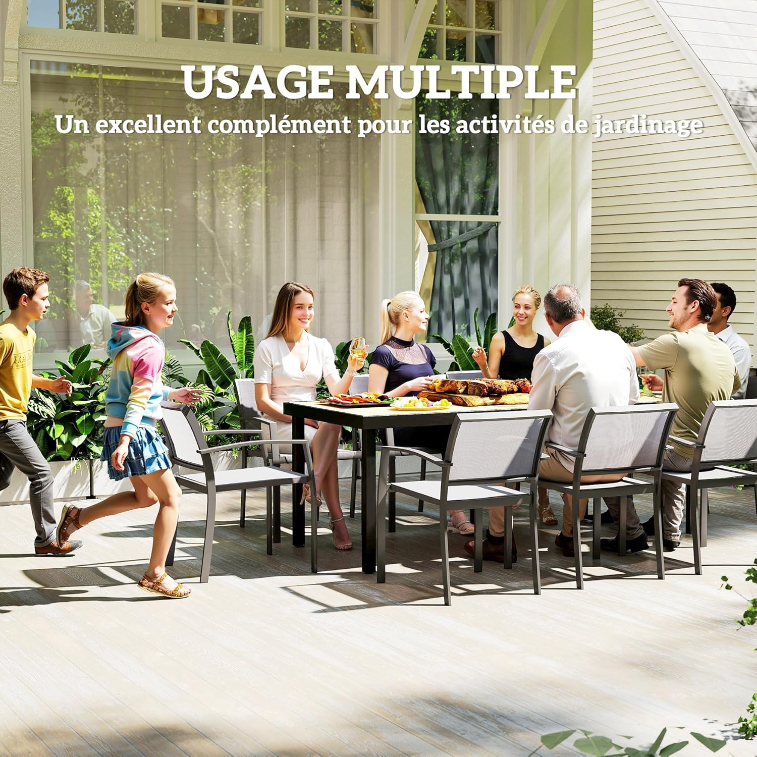 Outsunny – Table de jardin pour 8, 190x90x74 cm, aluminium, bois naturel