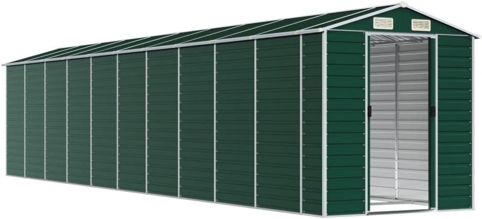 vidaXL Abri de Jardin, Cabane à Outils avec Poignées, Remise à Outils avec Toit Inclinable, Abri de Rangement Terrasse, Vert 191x895x198 cm Acier Galvanisé