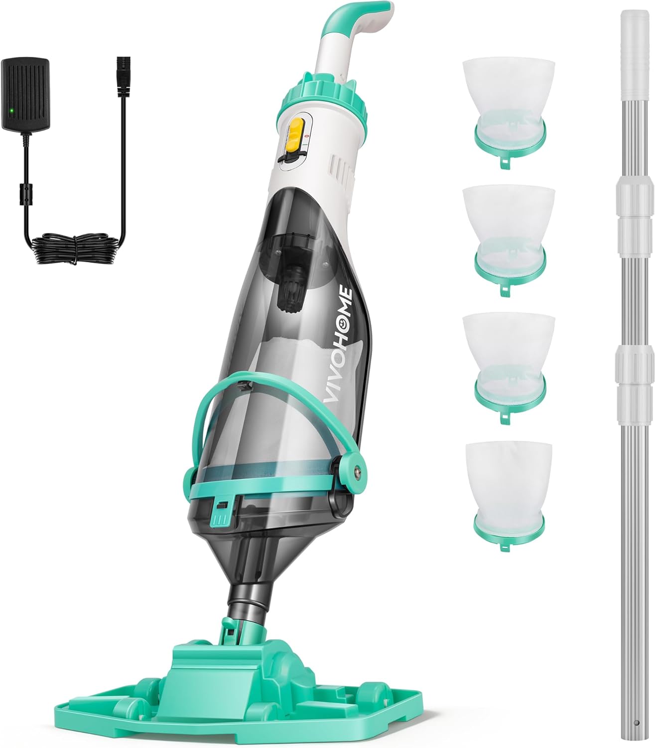 VIVOHOME 213cm Aspirateur de Piscine sans Fil, Puissance d'Aspiration jusqu'à 70LPM, Nettoyeur de Piscine Portable avec 4 Sacs Filtrants, pour Piscine Hors-Solet et Enterrée, Spa Global Recycled Standard