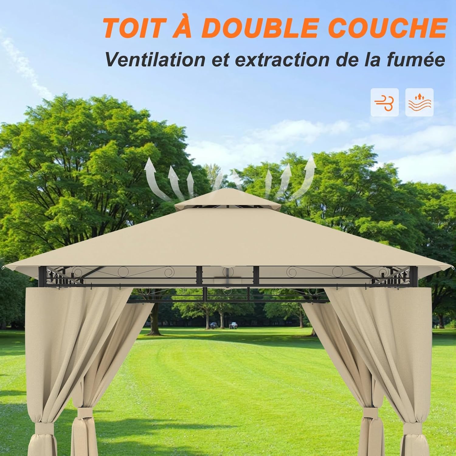 Devoko - Tonnelle Deluxe - 3x3m - imperméable, cadre métal, 4-6 pers.