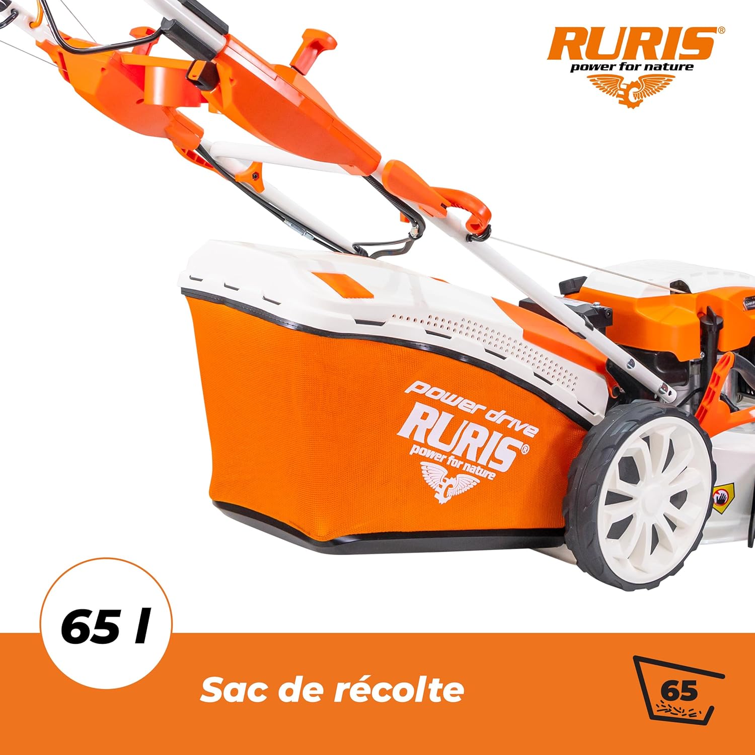 RURIS POWER FOR NATURE Tondeuse à Gazon Thermique 5 en 1 Mulching 5,7 CV 196cc RX500S, Orange