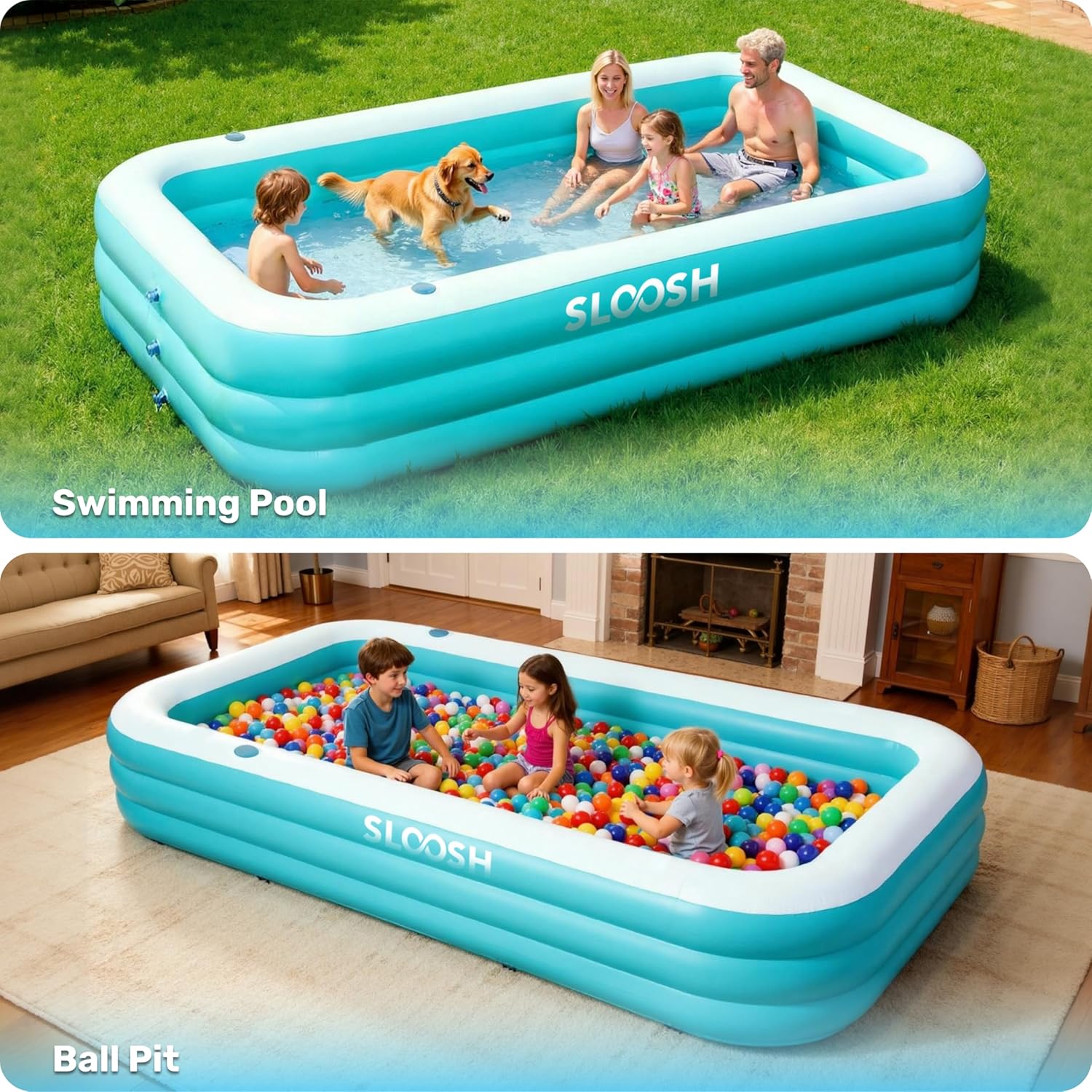 SLOOSH - piscine gonflable familiale avec sièges - 304x183x56 cm - épaisse et durable