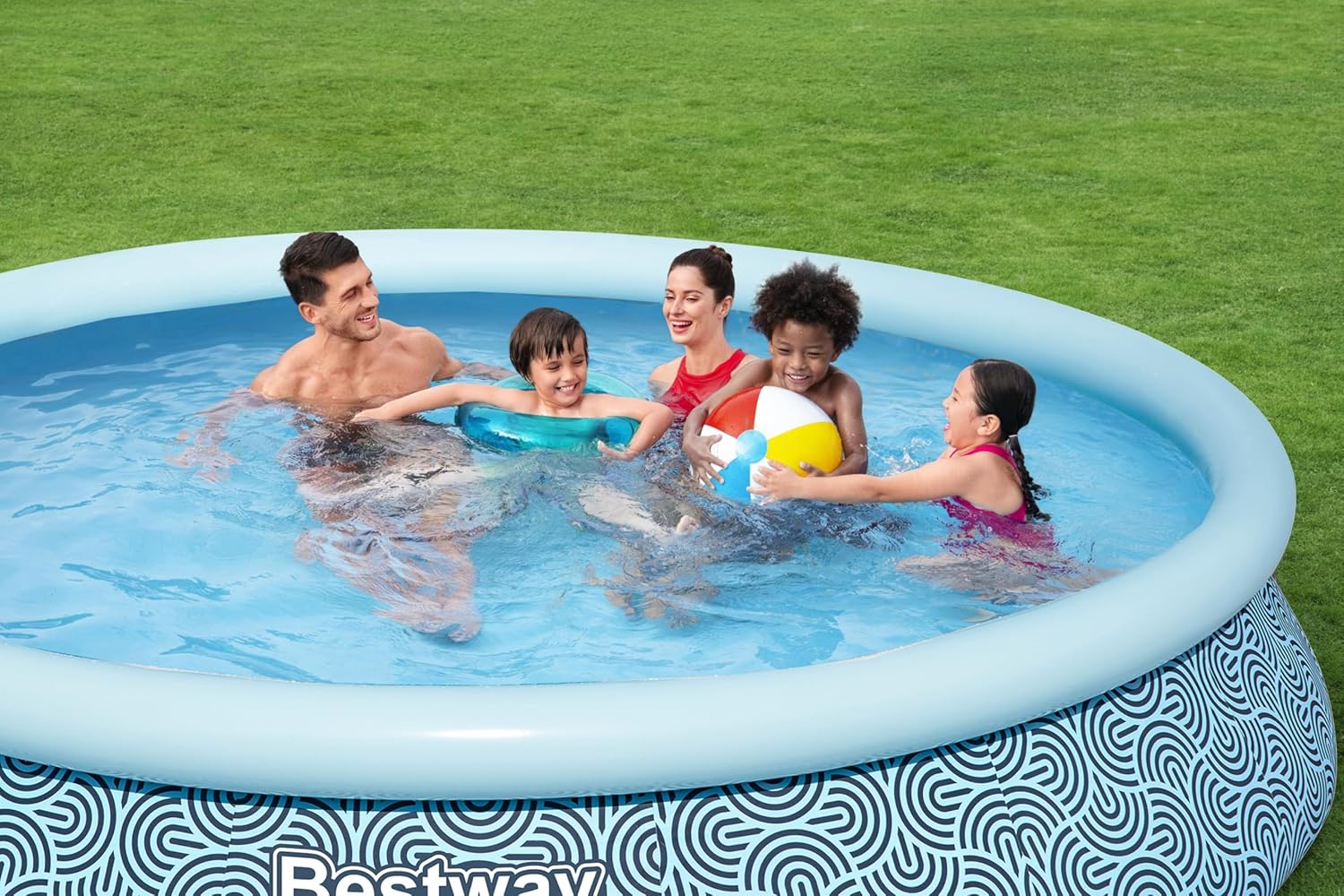 Bestway - Fast Set - 396x396x84 cm - Piscine gonflable ronde, gris
