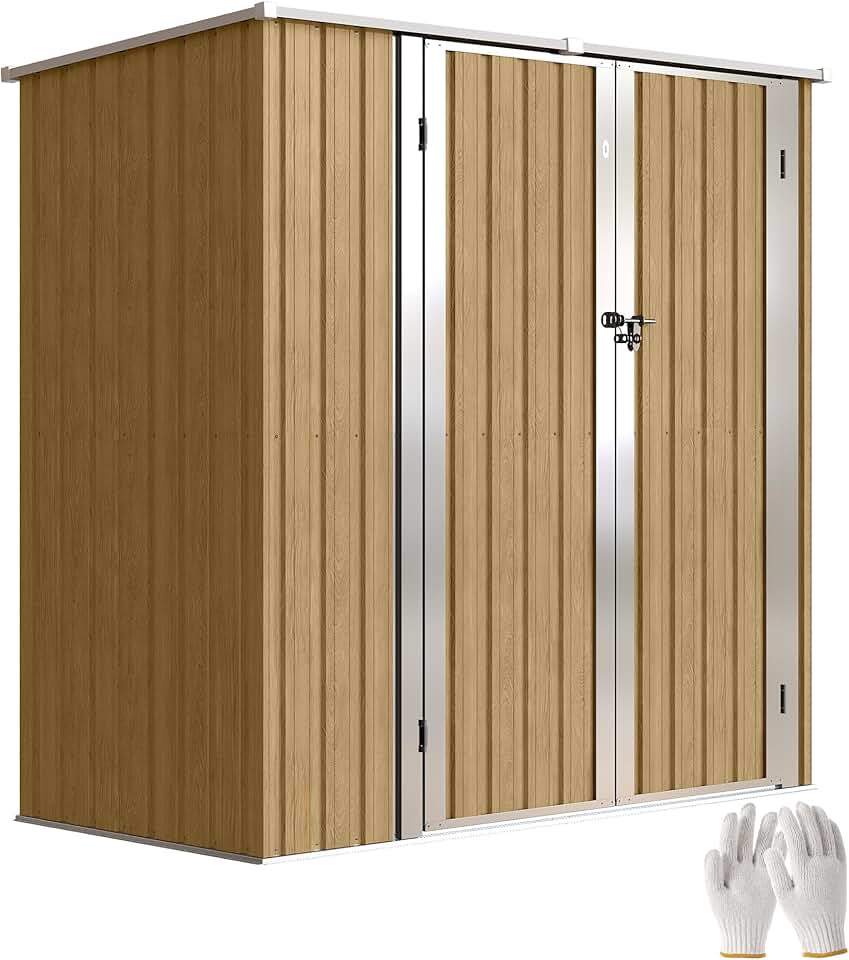 Outsunny Abri de Jardin d'extérieur 1,37 m², 163 x 89 x 163 cm, abri de Jardin métallique d'extérieur avec Toit en Pente, Portes à loquet et poignées pour Le Rangement des Outils, Marron Clair