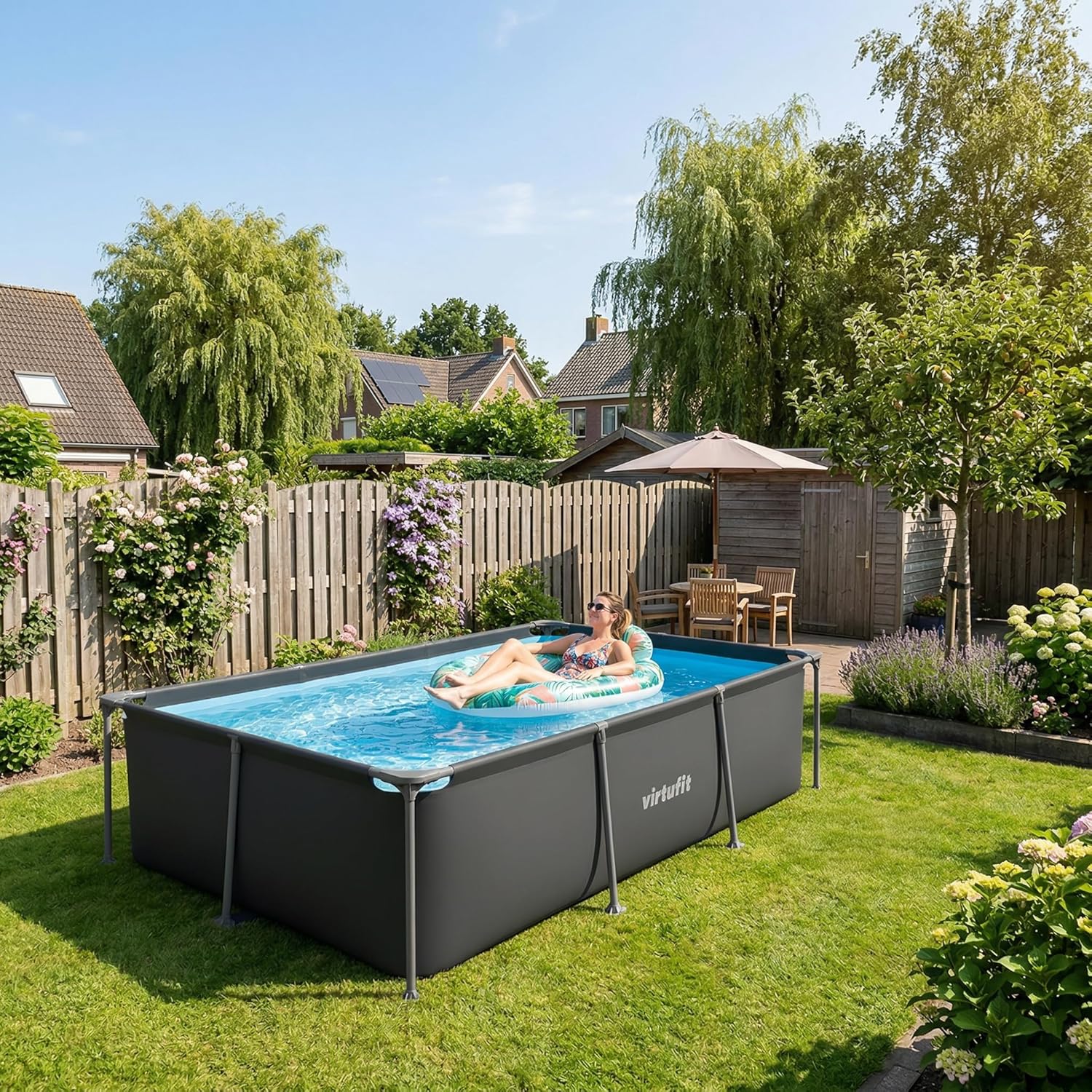 VirtuFit Piscine (Noir, 260 x 180 x 66 cm - Komplettpaket, Ronde)