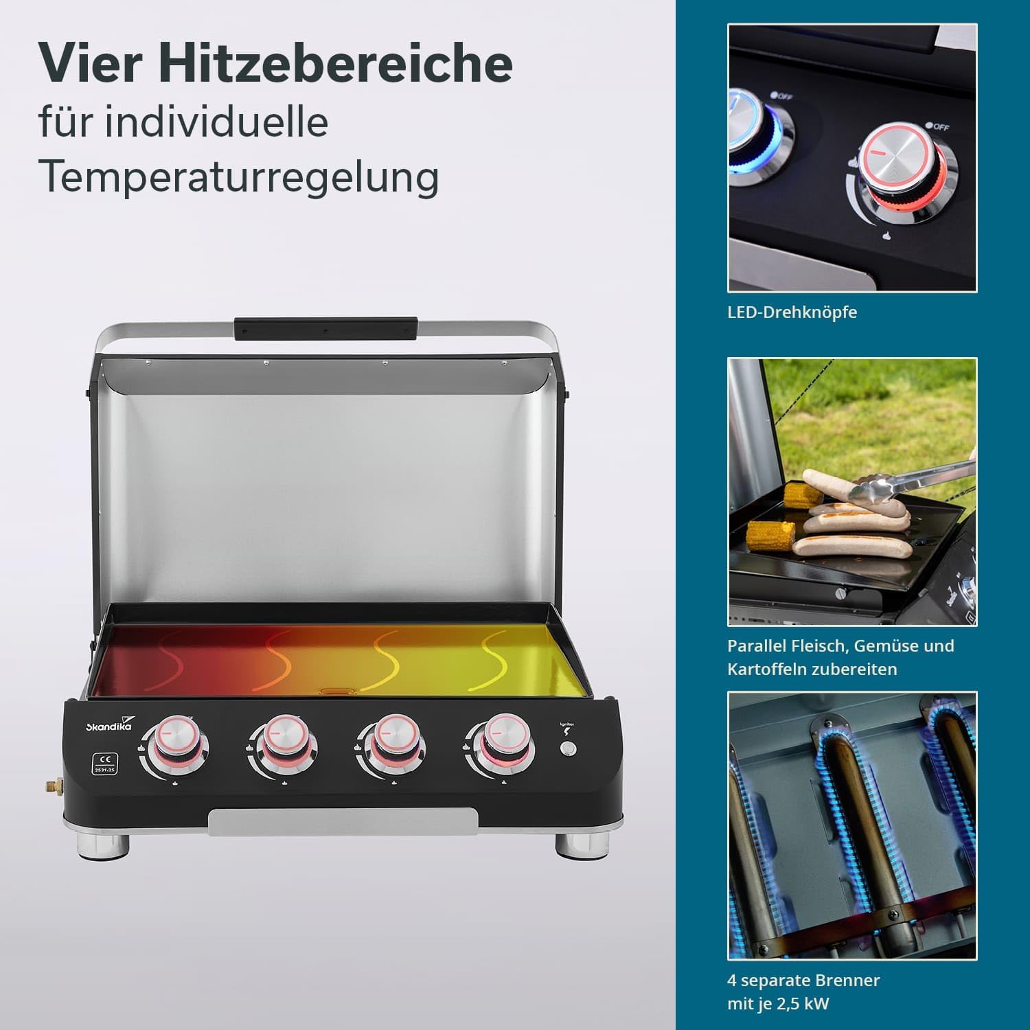 Skandika - Palo série - plancha gaz 4 brûleurs, couvercle BBQ - transportable