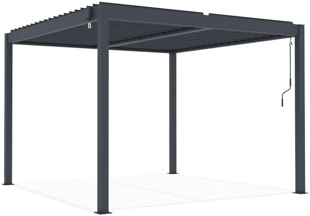 CAZEBOO - Piana - 3x3 m - Pergola bioclimatique alu, lames acier