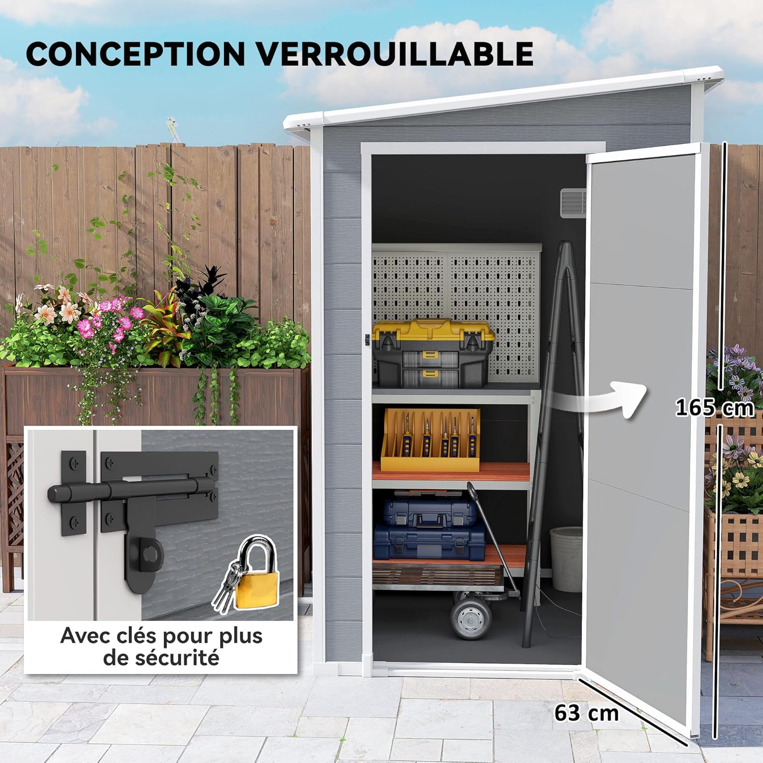 Outsunny - Abri de jardin 1.54m² - porte verrouillable, fenêtre, aération - 122x149x192/177cm