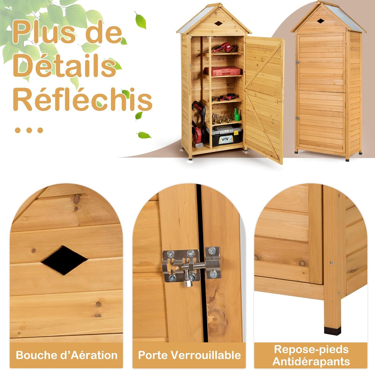 GOPLUS - abri de jardin bois 70x35x176cm, 5 étagères, porte verrouillable