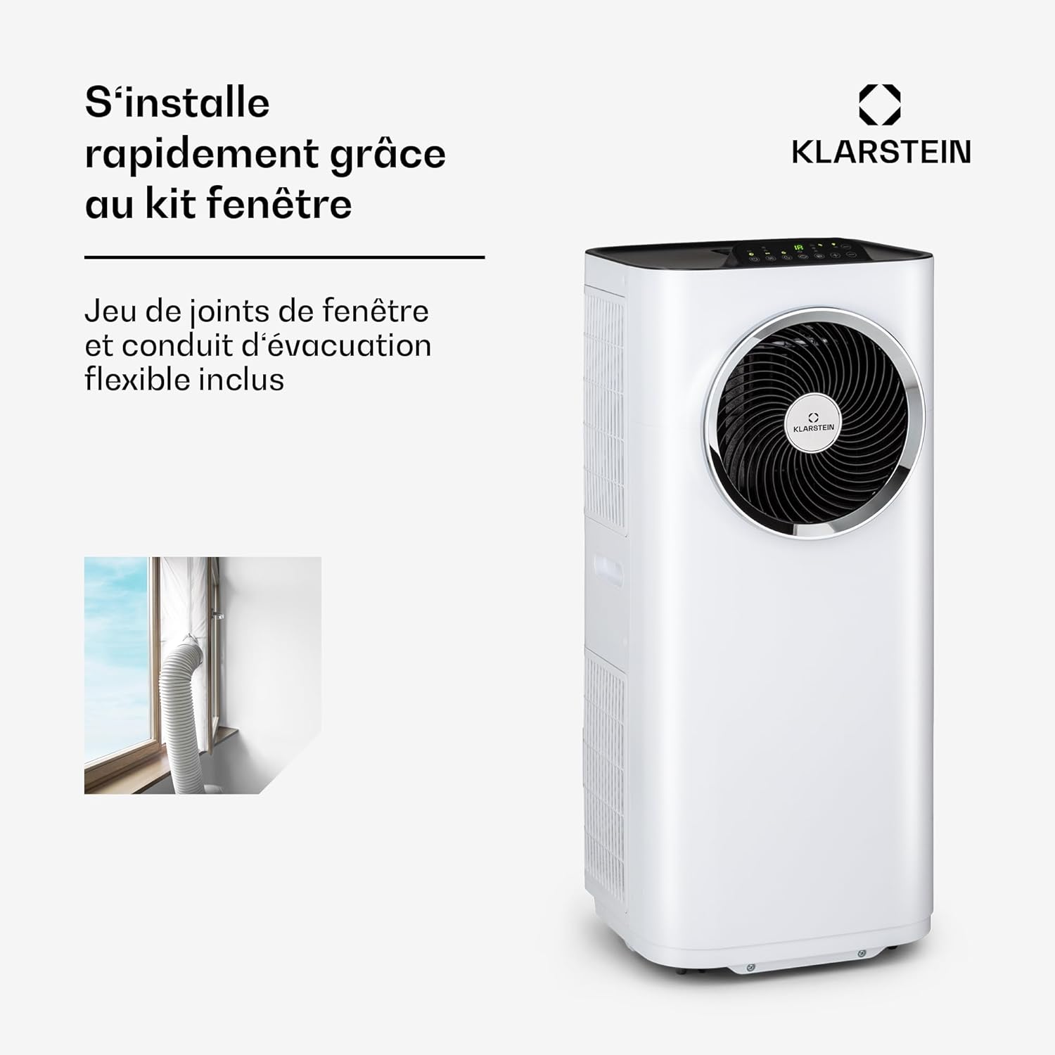 Klarstein Kraftwerk Eco Smart 11 Climatiseur Mobile - 11,500 BTU, 35-59 m², WiFi & App Control, 3-en-1 Refroidissement, Ventilateur & Déshumidificateur, Silencieux 50 dB, Classe A+, Blanc