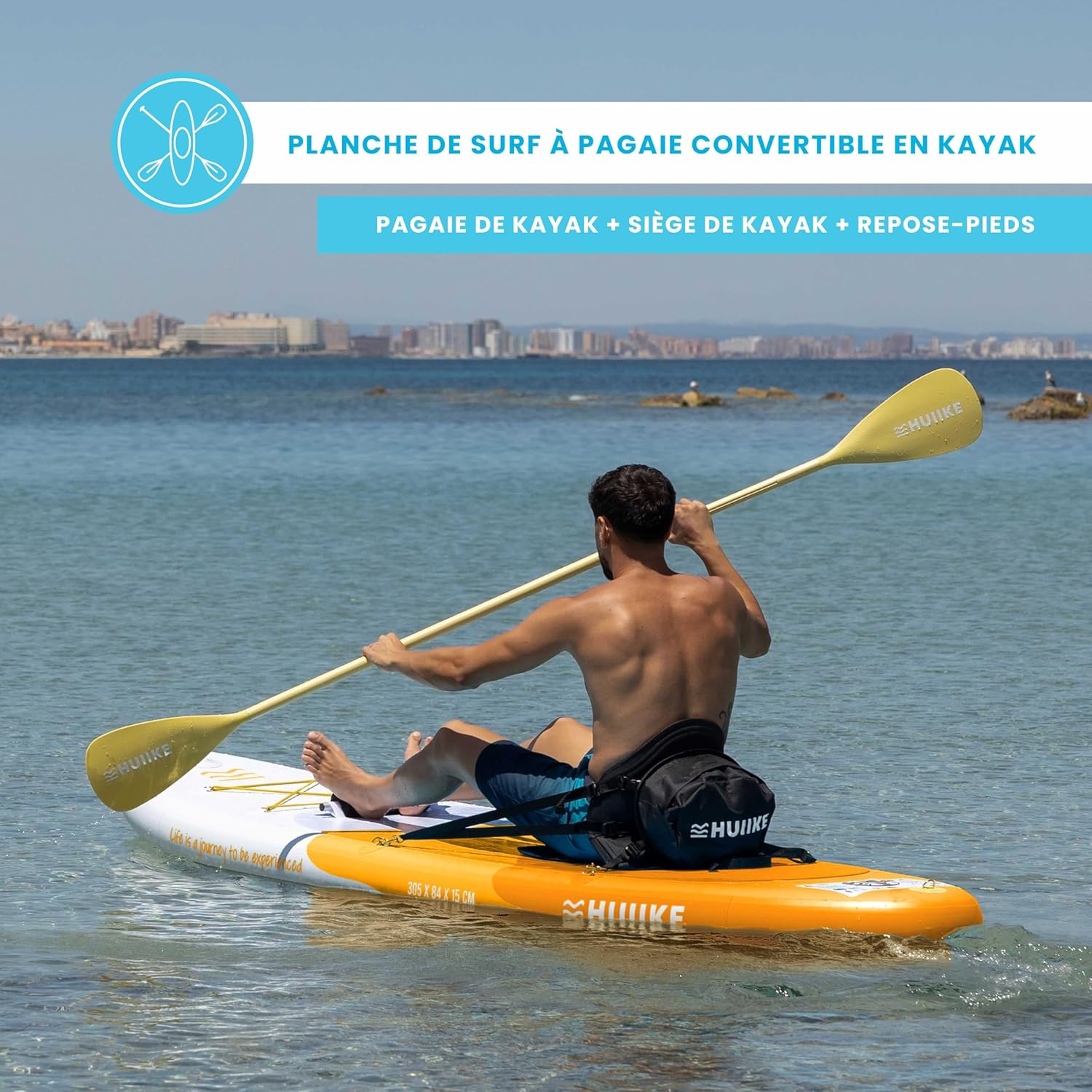 HUIIKE - Paddle gonflable adulte - 305x84x15 cm - stabilité, accessoires inclus