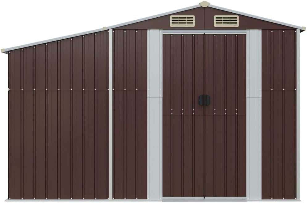 vidaXL Abri de Jardin, Cabane à Outils avec Poignées, Remise à Outils avec Toit Inclinable, Abri de Rangement Terrasse, Marron 277x93x179 cm Acier Galvanisé