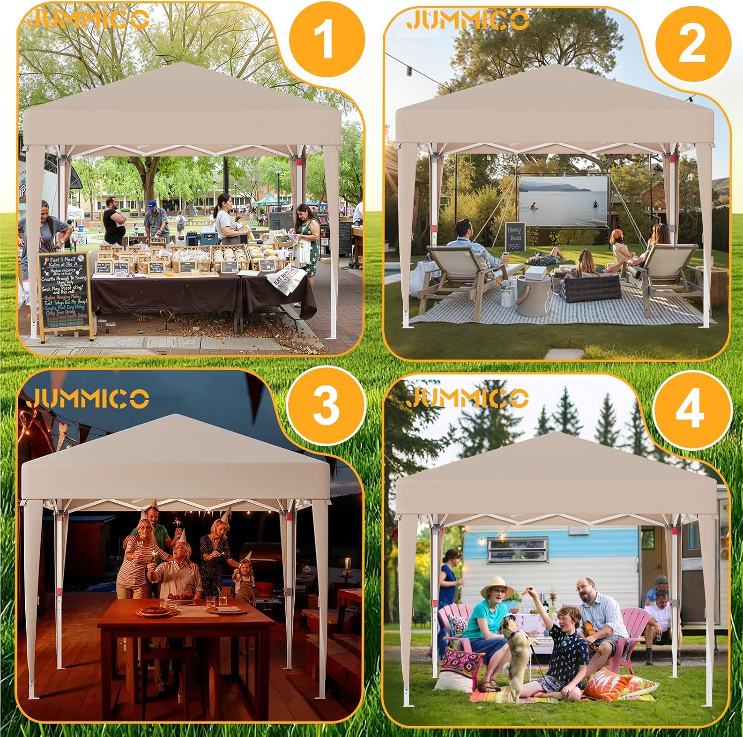 JUMMICO - Tonnelle pliante série 3x3m - réglable, anti-UV, imperméable