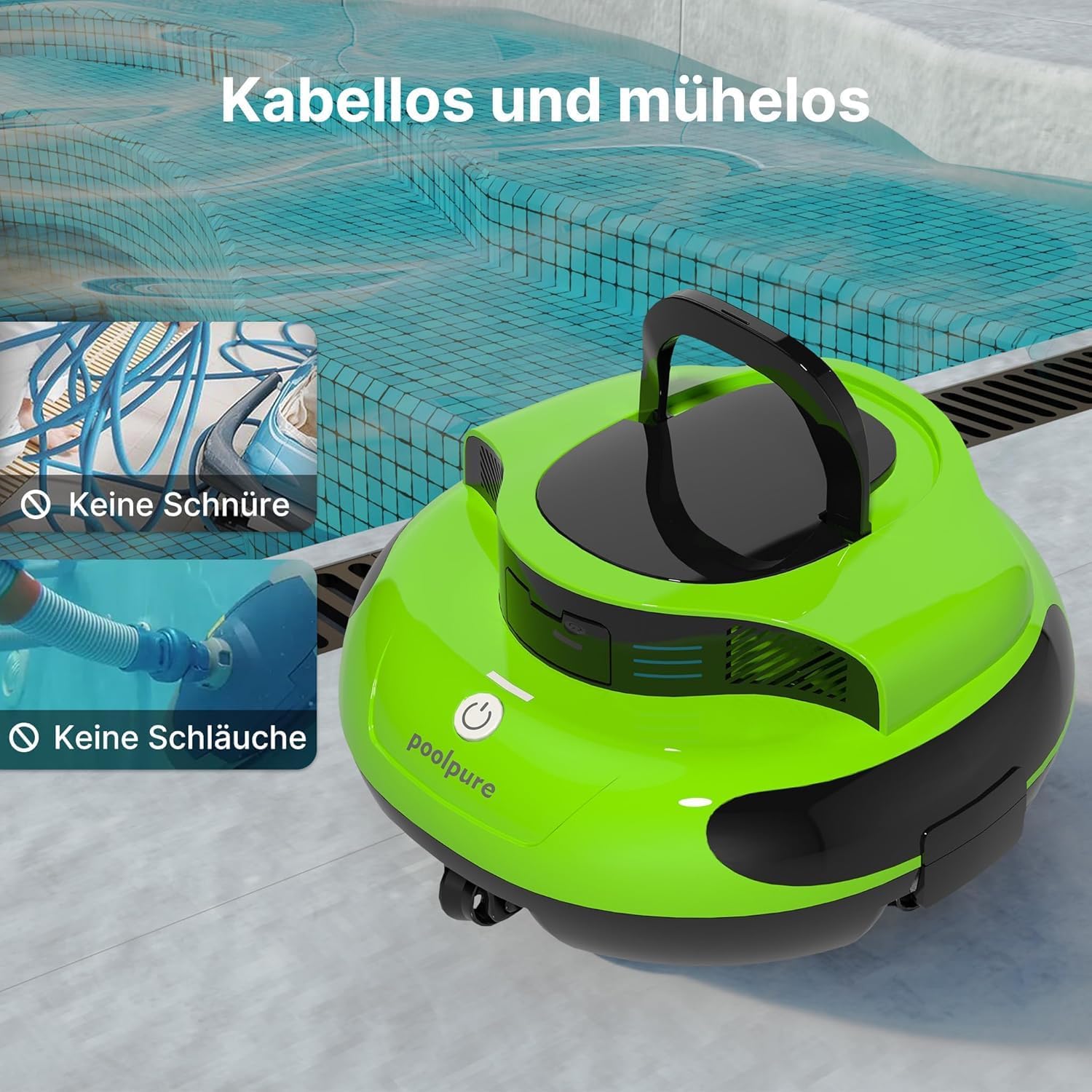 POOLPURE - aspirateur piscine sans fil - 5000mAh, double moteur, LED, 90m², IPX8