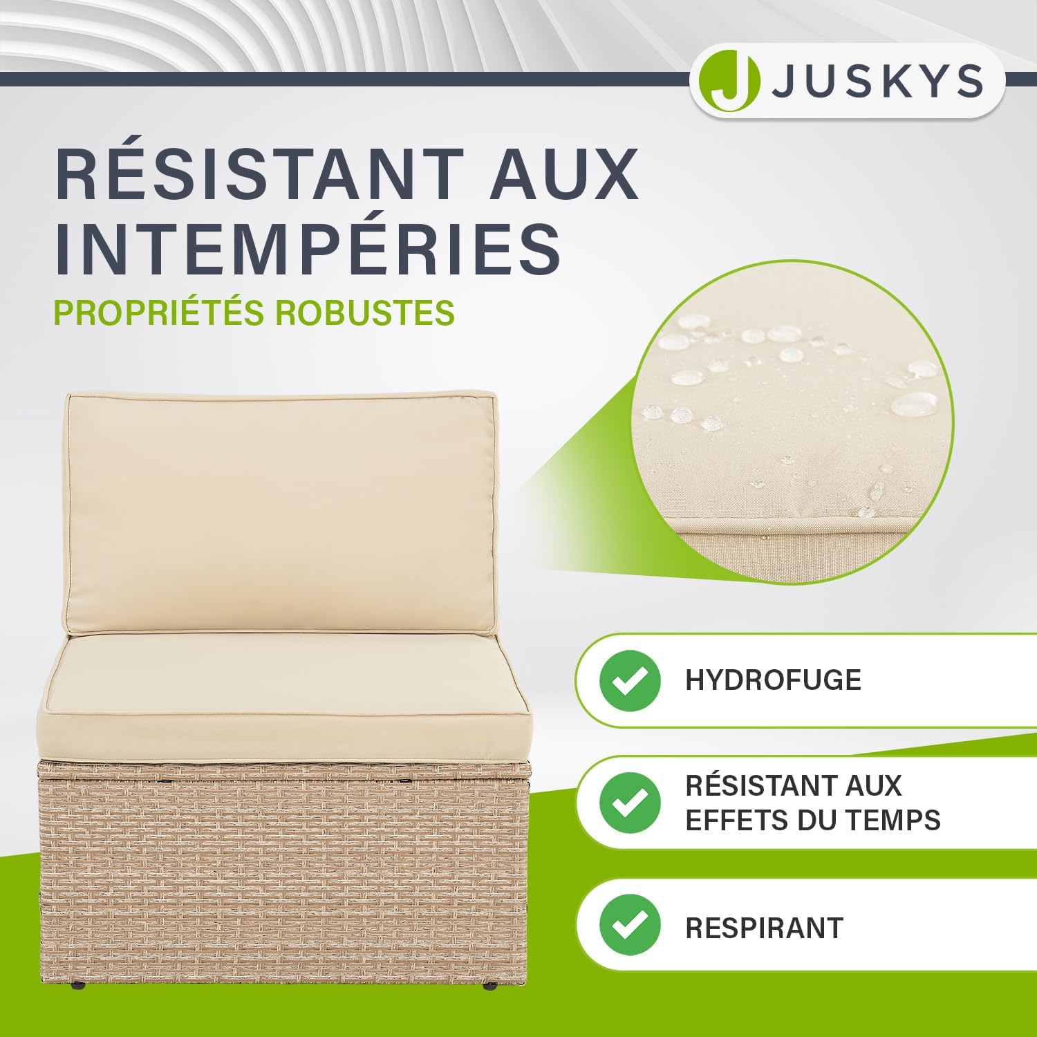Juskys - Salon de Jardin Salou - 6 places - polyrotin, table, coussins, crème/sable