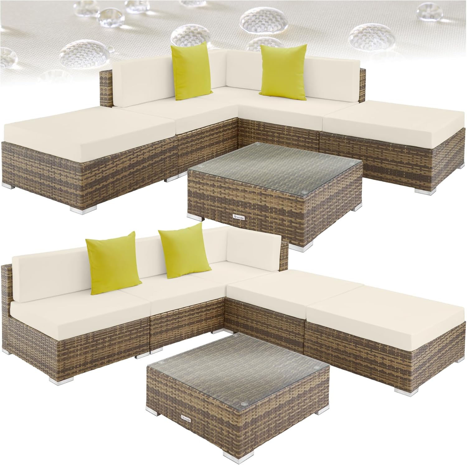 tectake - Salon jardin modulable XXL - 5 places, polyrotin, table, balcon terrasse