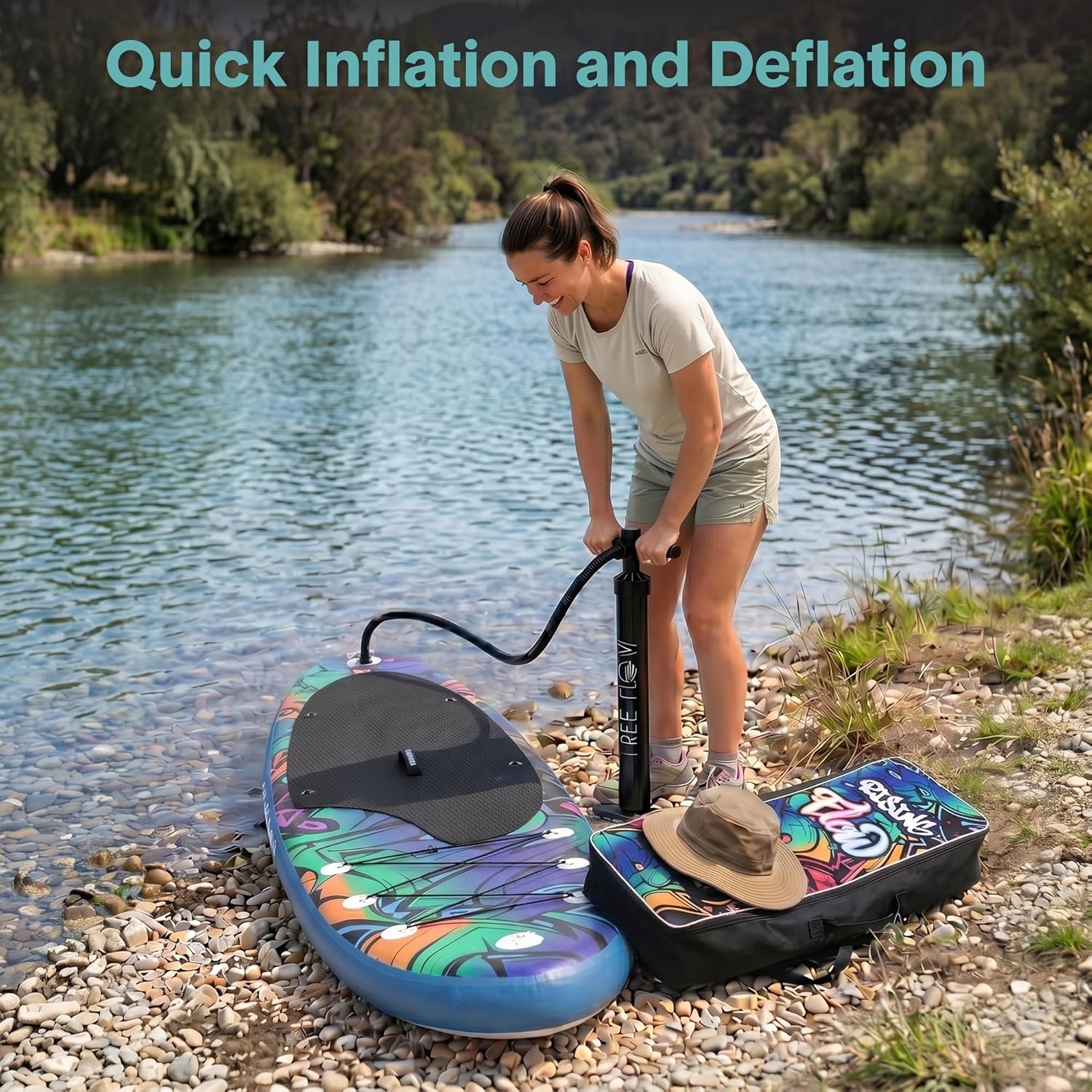 SereneLife - Stand Up Paddle adulte - 6” - gonflable, antidérapant, accessoires inclus, SLSUPB18