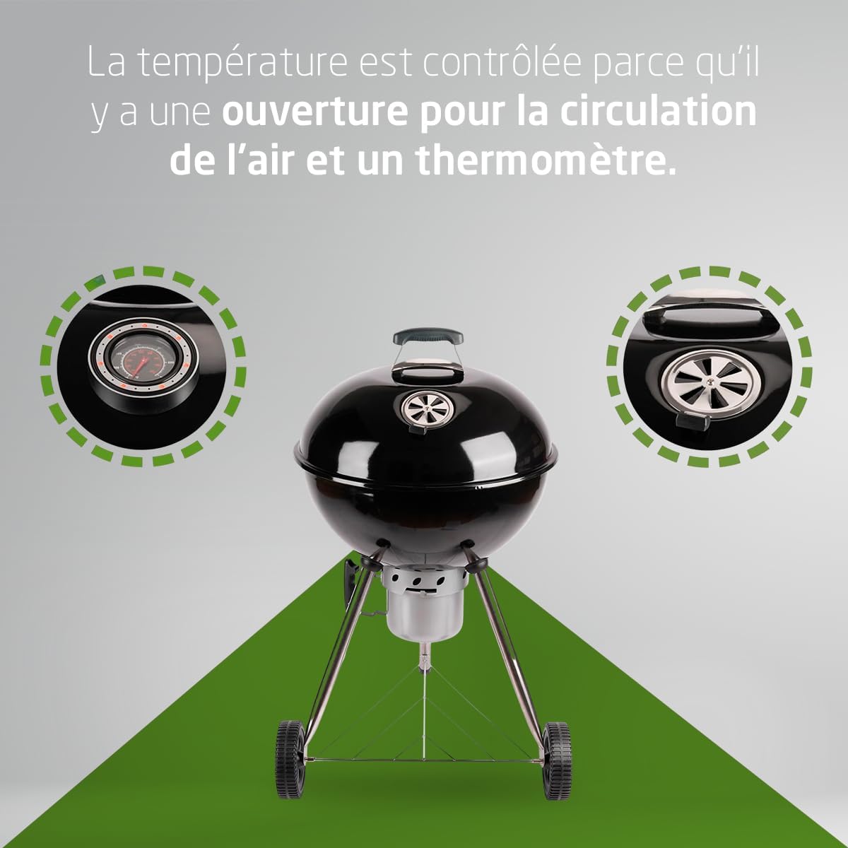Amig - Fireplus barbecue rond 68x64x100cm, couvercle, roues