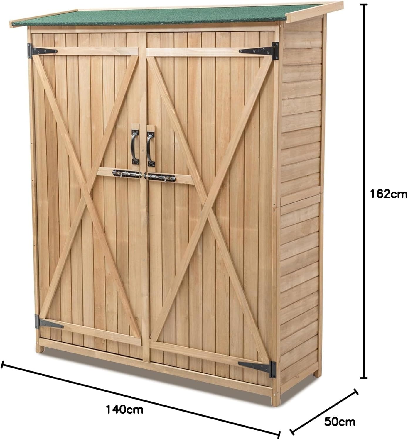RELAX4LIFE Abri de Jardin en Bois 140x50x162 cm, Abri à Outils avec Toit en Asphalte Incliné, Portes et Étagères Double Fermeture, Meuble de Rangement pour Extérieur Arrière-Cour Patio Pelouse