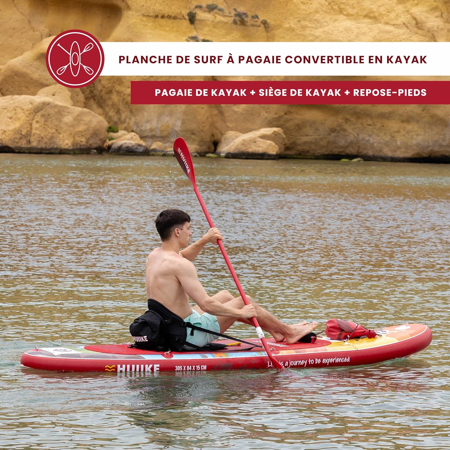 HUIIKE - Paddle gonflable adulte, 305x84x15cm, accessoires inclus, 130kg