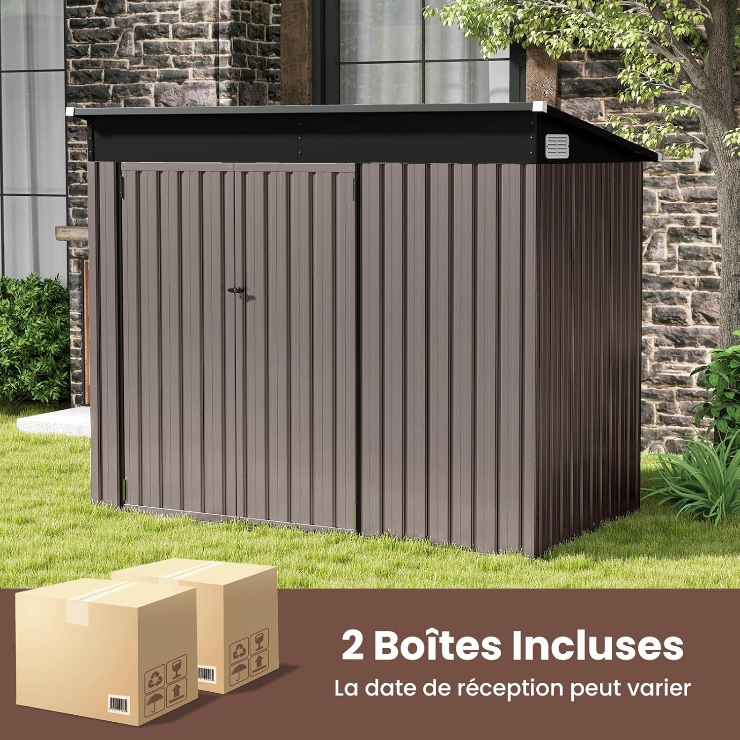 COSTWAY - Abri jardin métal 2,6㎡ - porte clé, aération, toit pente