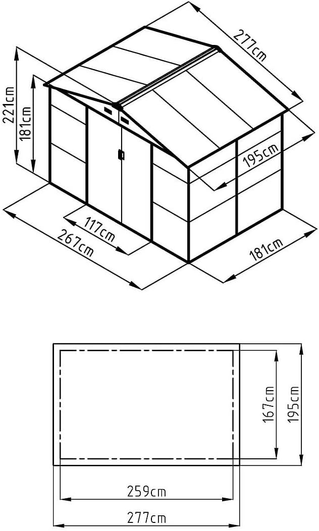 Vente-unique - ADELMO - abri jardin métal 5,40m² acier galva bois gris
