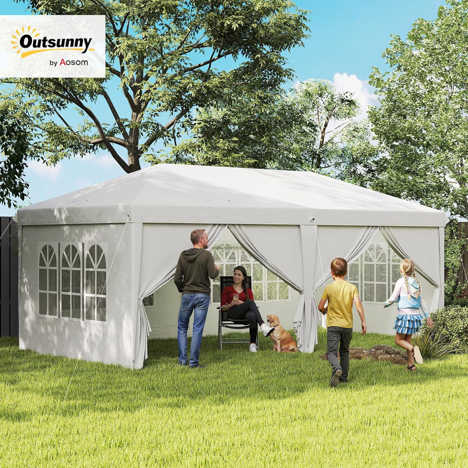 Outsunny Tonnelle de Jardin 3x6m Barnum Pliant avec Côtés Amovibles - Tente de Réception Structure en Acier Renforcée - Abri de Jardin Pop-up pour Mariage, Fête et Marché, Sac de Transport, Blanc