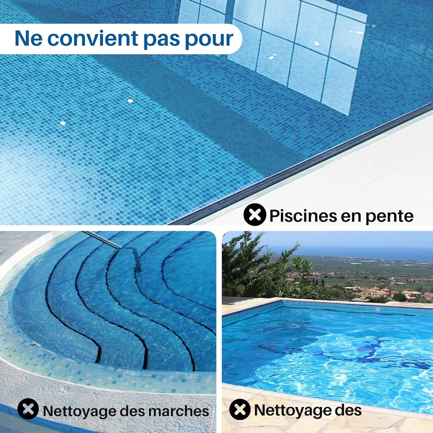 POOLPURE - Robot piscine sans fil - 5000mAh, double moteur, LED, auto-stationnement, IPX8, max 90㎡