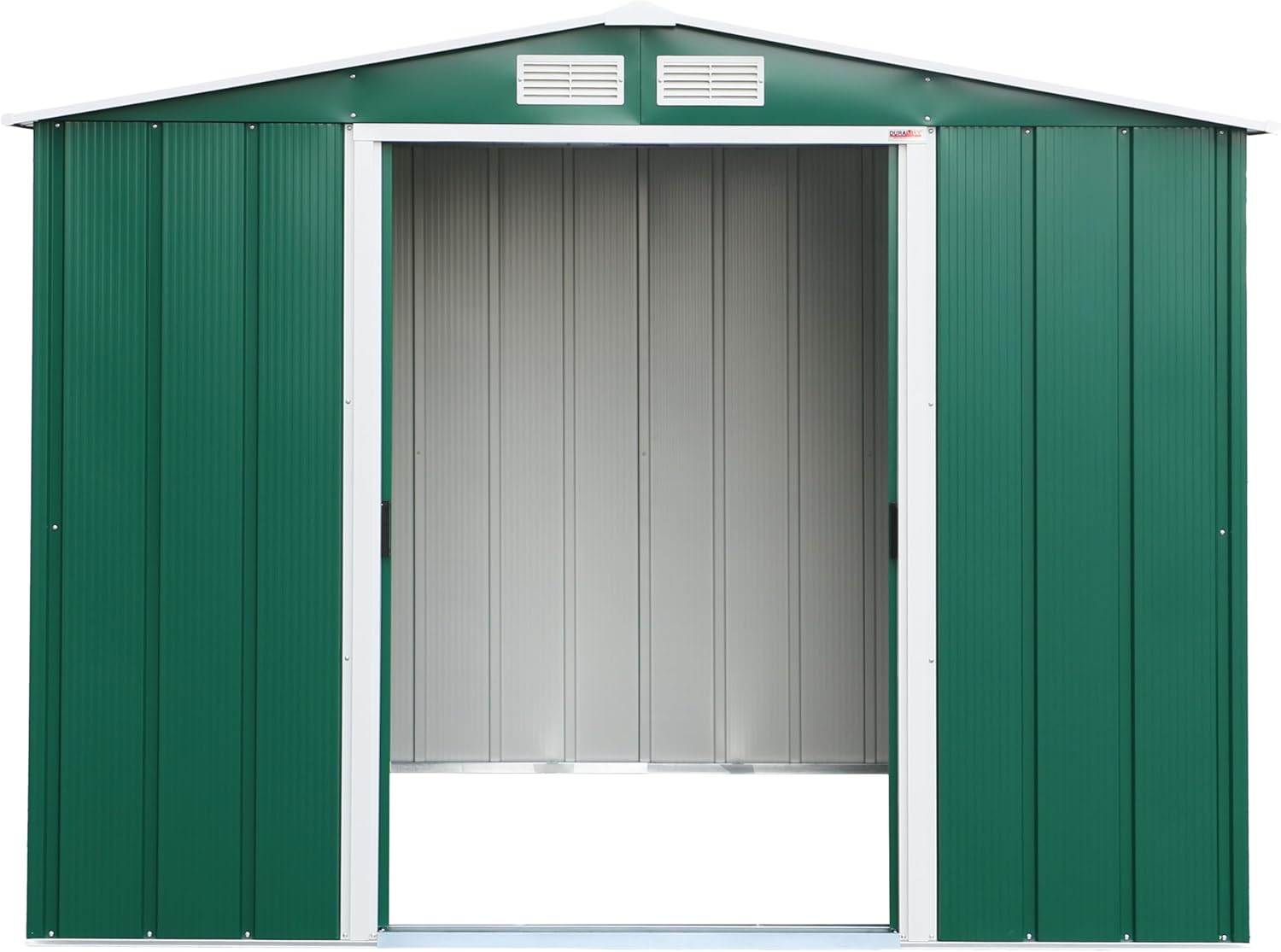 Duramax ECO 8 x 8 (5.89 m²) Abri de Jardin en Métal Galvanisé à Chaud, Abri de Stockage d'Outils, Structure de Toit Renforcée, Abri en Métal Sans Entretien, Vert