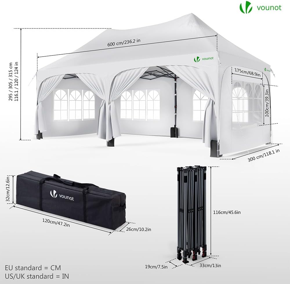 VOUNOT - tonnelle pliante 3x6m - 6 parois, imperméable, anti-UV