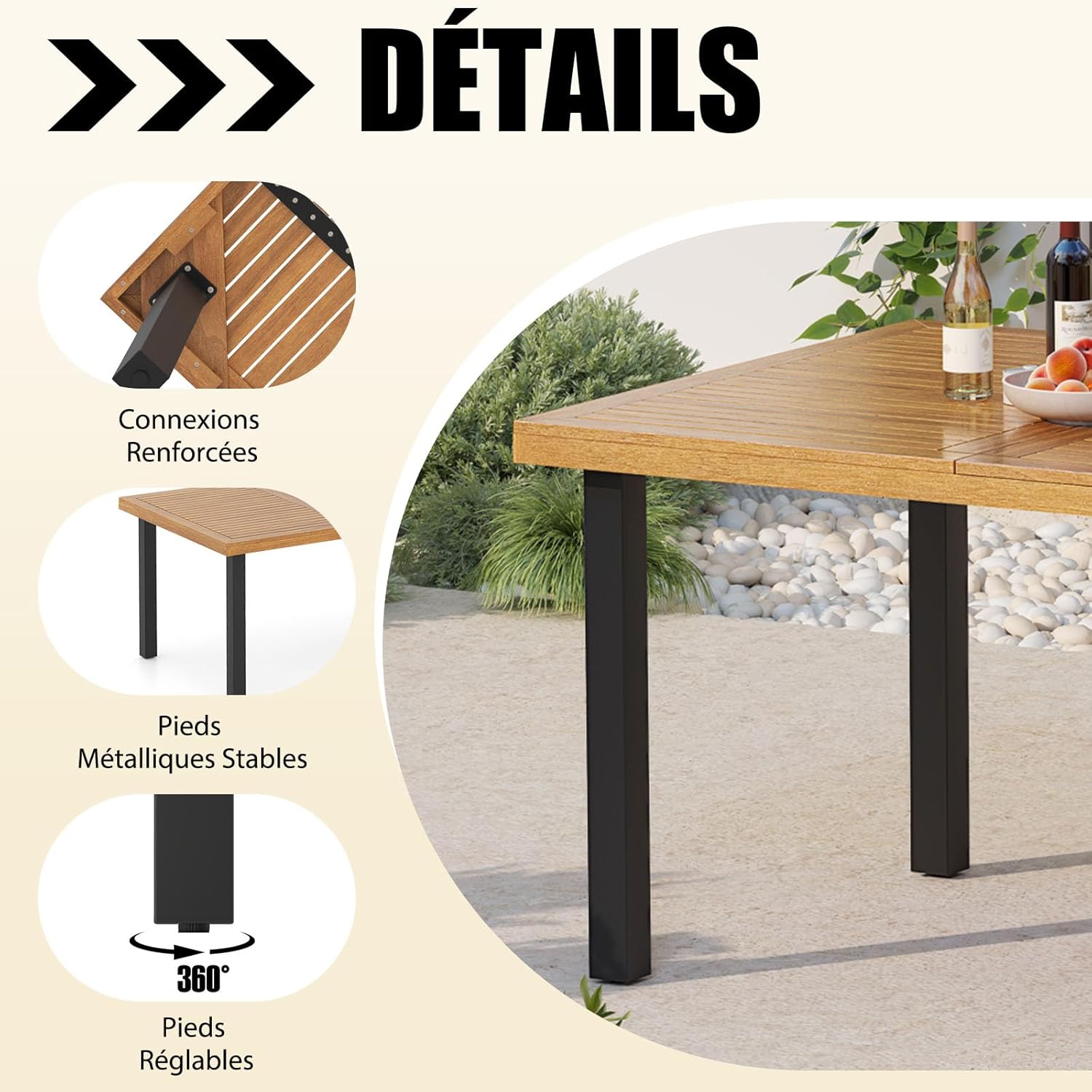 GOPLUS - Table à manger bois FSC 200x100x75cm - 8 pers, trou parasol