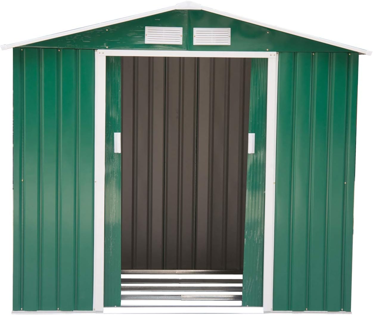 Outsunny Abri de Jardin en métal 2,77 m² cabane de Jardin 213 x 130 x 185 cm cabanon Rangement Outils avec kit de Fondation, Porte coulissante verrouillables et 4 aérations - Vert