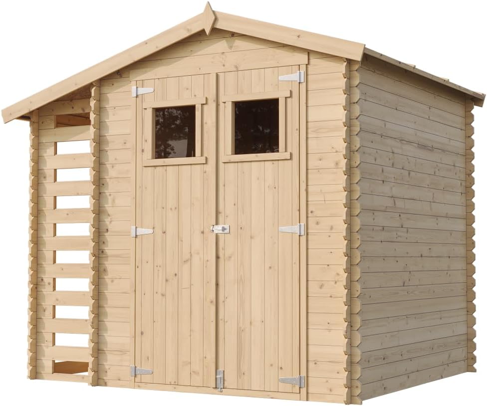 Abri de Jardin en Bois et Range bûches extérieur - Stockage extérieur I206xL272xH218 cm/ 3,53 + 0,97 m2 Petit abri à Outils, Local à vélos - TIMBELA M386