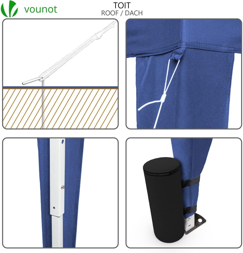 VOUNOT - tonnelle pliante - 3x3m - 4 côtés, 4 sacs de sable, bleu