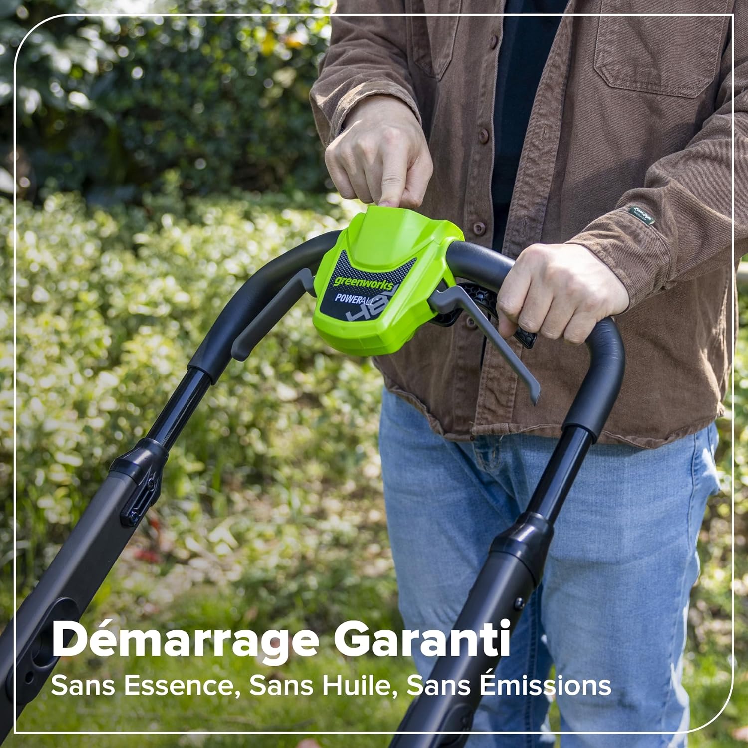 Greenworks 48V (24V x 2) Tondeuse à gazon sur batterie autopropulsée, largeur de coupe 46 cm, jusqu’à 440 m², réglage central de la hauteur de coupe en 8 positions, sans batterie ni chargeur – LM4602S