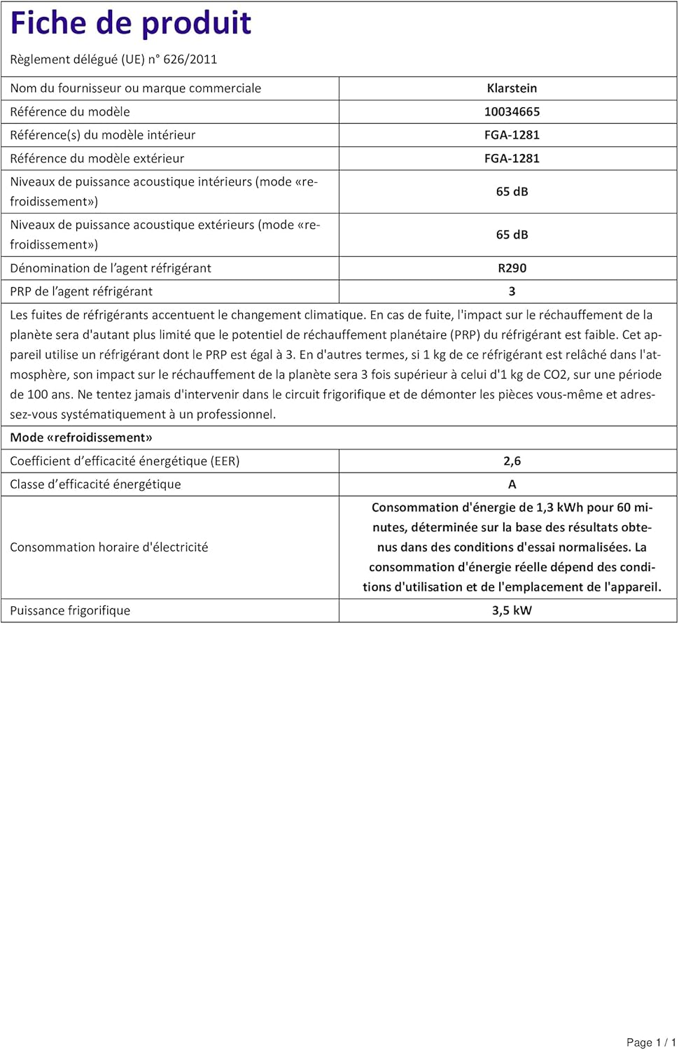 Klarstein - Kraftwerk Smart 12K - 35-59 m², WiFi, 12,000 BTU, silencieux