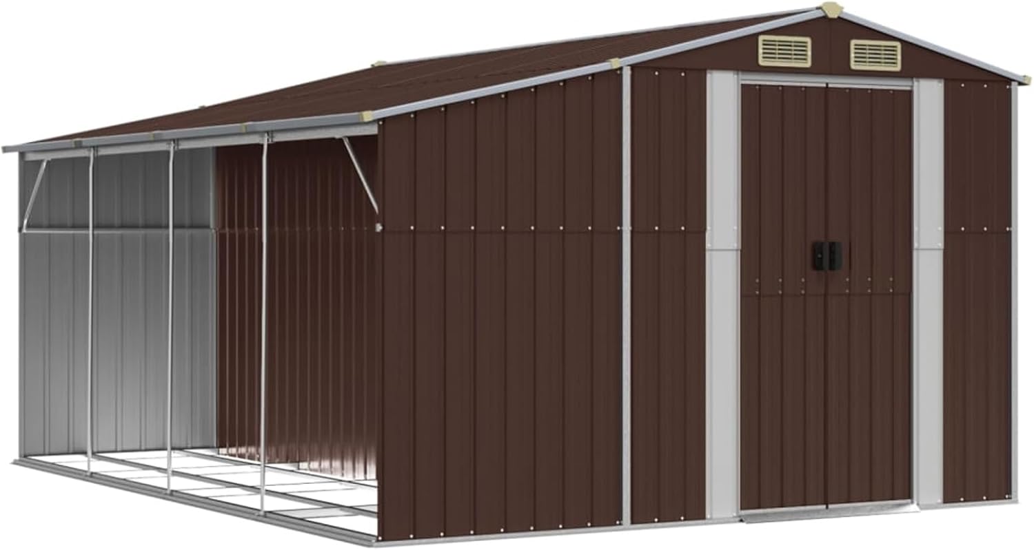 LAPOOH Abri de Jardin Marron 277x365,5x179 cm Acier galvanisé,Abris De Jardin,Abri De Stockage pour Jardin,Abri D'Outils De Jardin