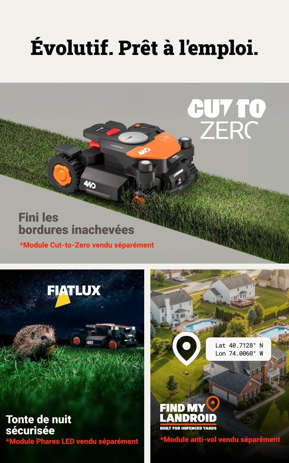 WORX - Vision Cloud 4WD - robot 600m² AI, VSLAM, RTK Cloud - WR340E