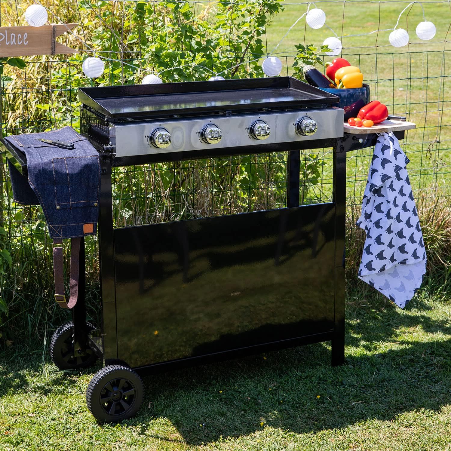 Happy Garden - Plancha Mérida 4 brûleurs avec chariot - gaz - 78x41 cm