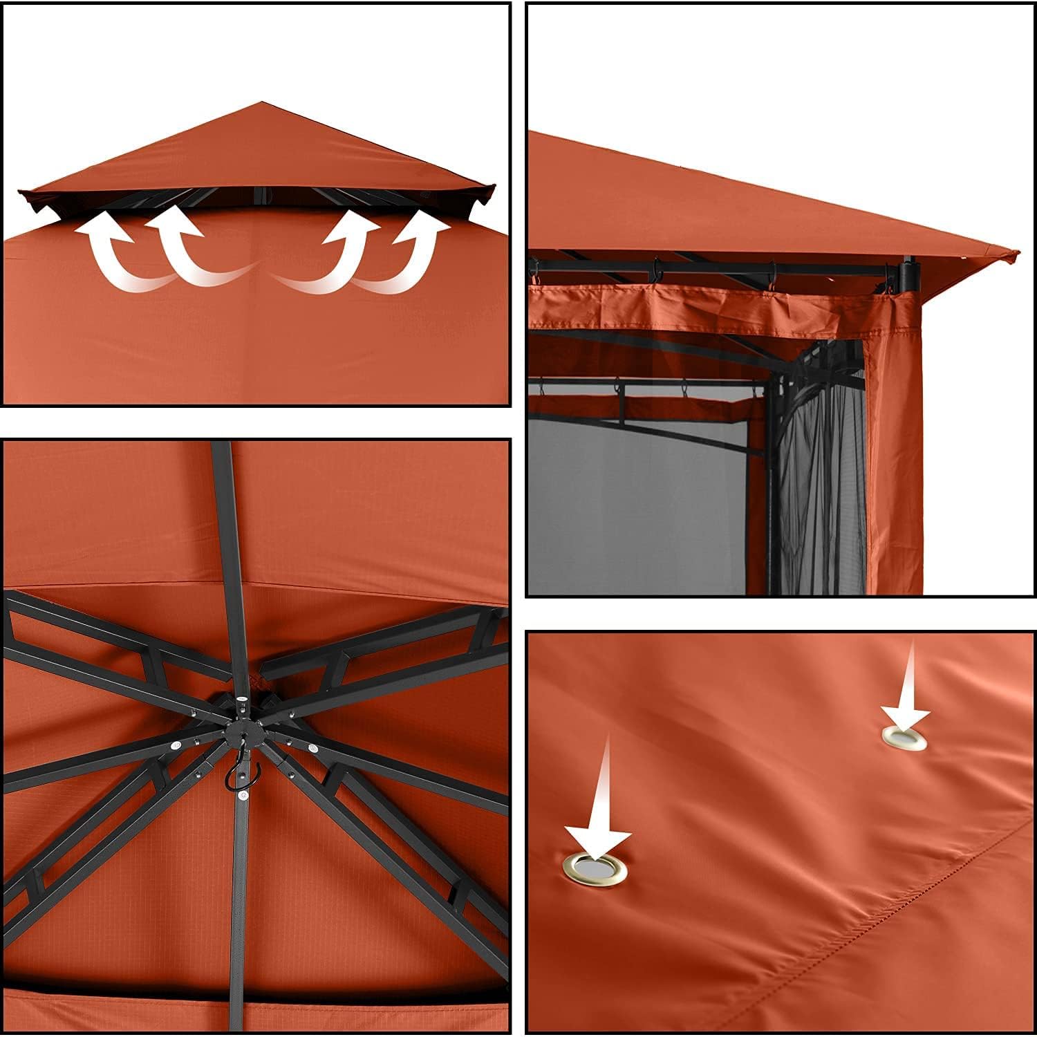 ABCCANOPY - tonnelle jardin double toit 3,35x3,35m, filet ombre, rouge