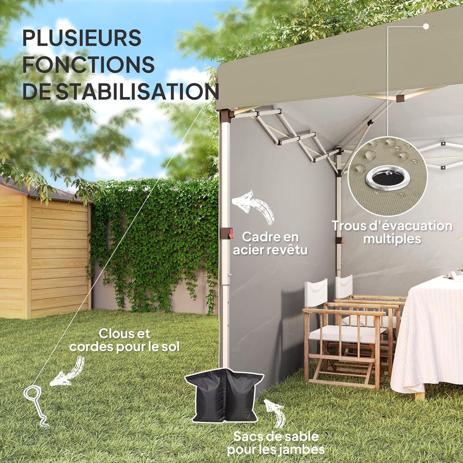 Outsunny - tonnelle pop-up réglable - 297x297x288cm - UV 30+ 2 parois