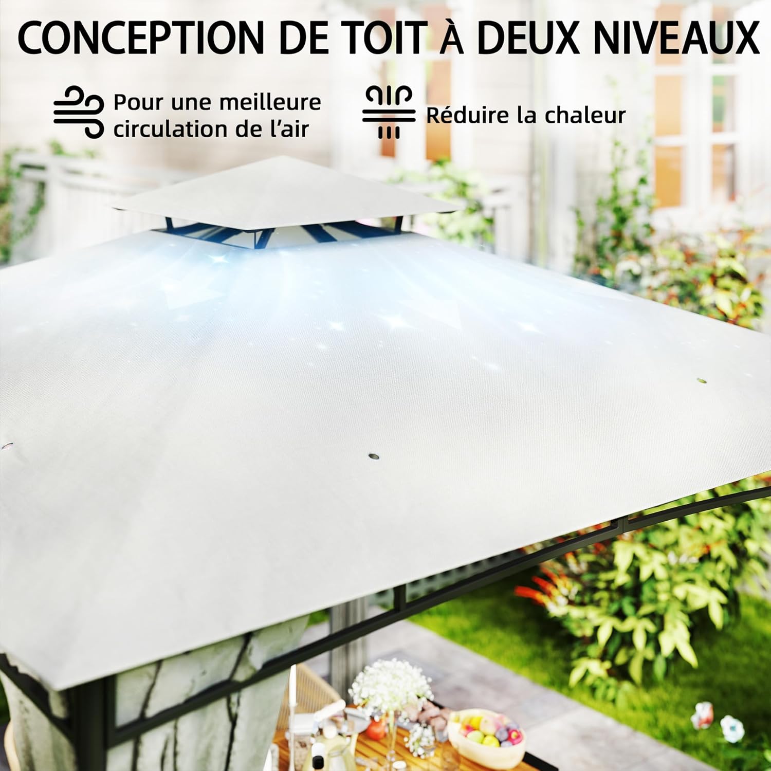 Outsunny - Pavillon rétractable 3x3m - toit double UV50+ crème