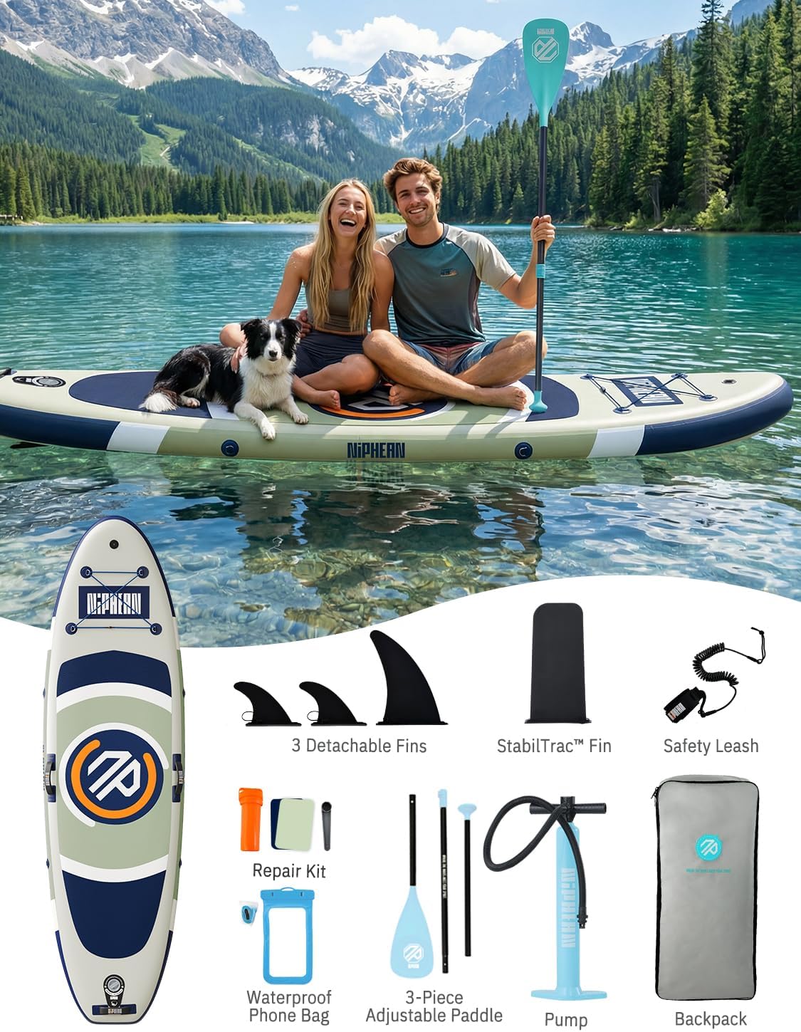 Niphean - Paddle gonflable adulte ultraléger 320cm, siège, antidérapant, aileron StabilTrac