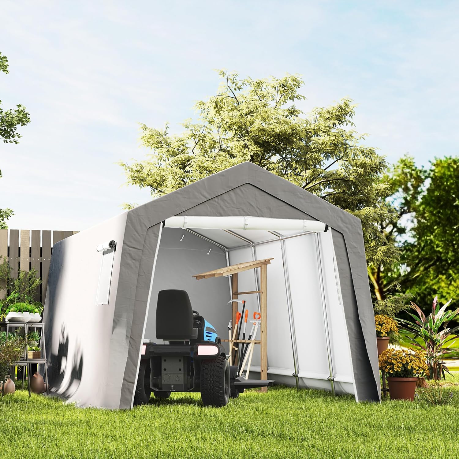 Outsunny - Abri de jardin extérieur - 3x4,5x2,5m - porte zippée, étanche et anti-UV